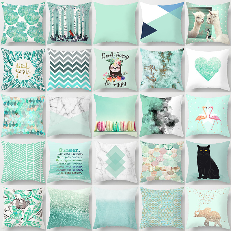 Simple fashion summer fresh mint green peach skin velvet pillow case cushion pillow case