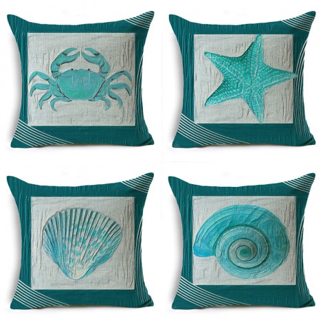 Classic marine shell conch linen cushion cover Turquoise linen pillow