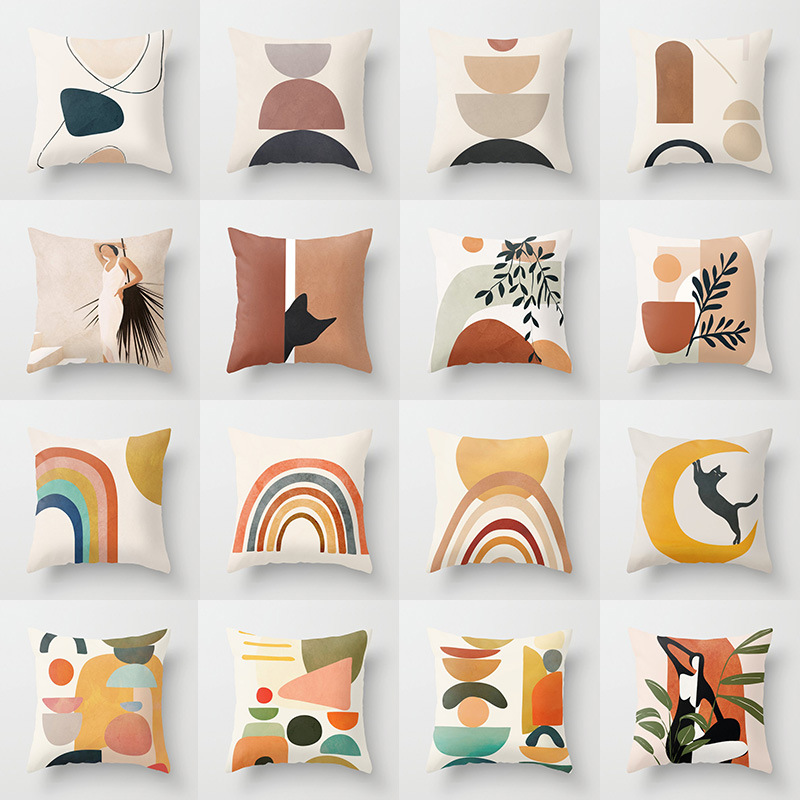Modern simple and abstract pillow case simple geometric peach leather cushion