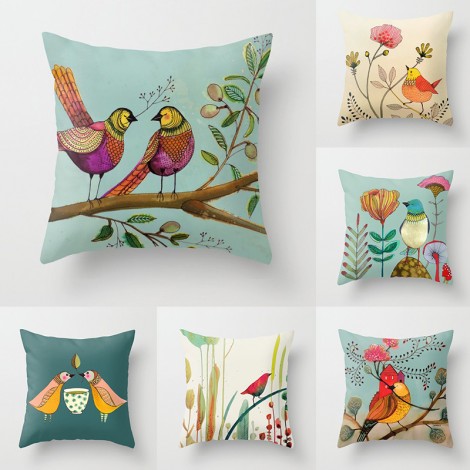 Classic flower and bird pillow cover hand-painted pattern digital printed peach skin plush pillow waist pillow cover