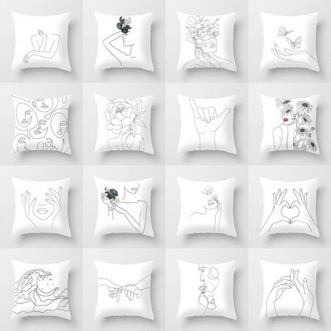 Minimalist line Abstract pillow polyester figure flower head figure pillow cover black and white geometric pillow cover