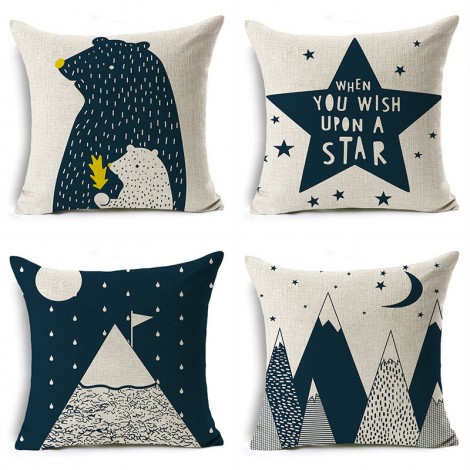 Bear geometry mountain pillow set four piece linen pillow for children's room pillow