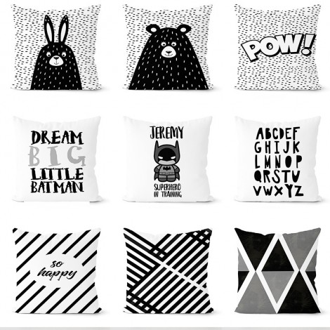 Home style Nordic simple black-and-white pillow peach skin velvet pillow cover pillow cushion waist