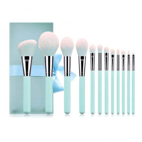 12 color blue makeup brushes, solid wood handles, beauty makeup tools, foundation eye shadow suits.