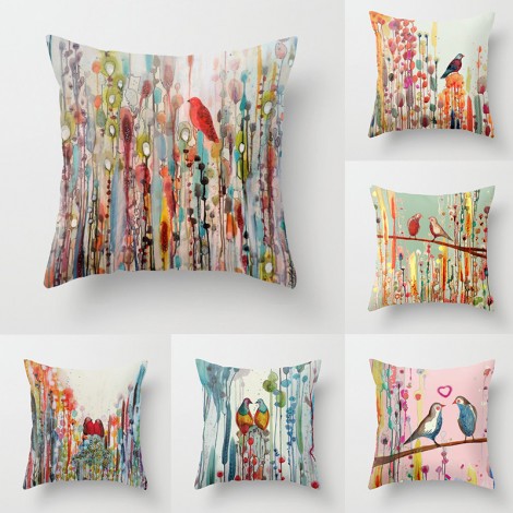 European retro oil painting pillow cover couple bird hand painted oil painting pillow sofa cushion waist pillow cover bird lovers