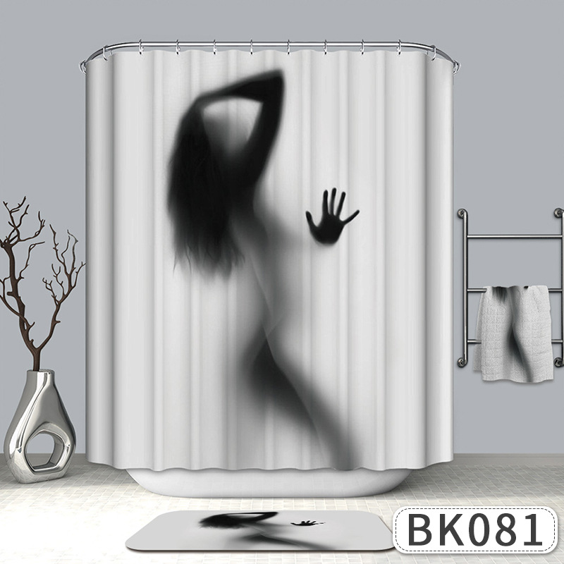Polyester shower curtain 3D digital printing bathroom curtain waterproof thickened curtain toilet partition curtain bathroom water curtain