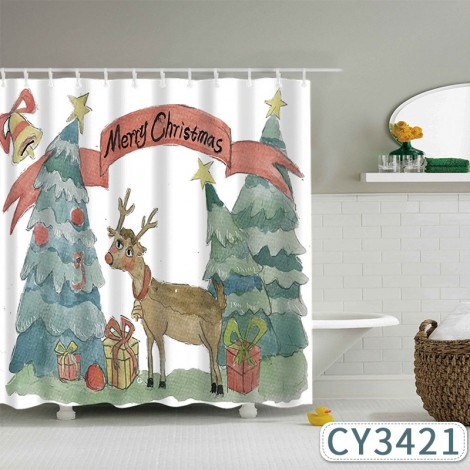 Christmas shower curtain polyester printing shower curtain waterproof and mould proof thickened waterproof bathroom curtain toilet door curtain