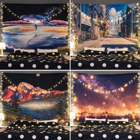 Home tapestry hanging cloth Japanese solar landscape wall hanging home bedside decoration background wall tapestry