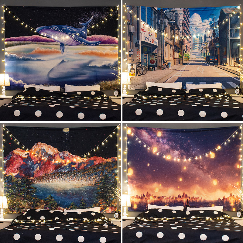 Home tapestry hanging cloth Japanese solar landscape wall hanging home bedside decoration background wall tapestry