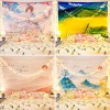 Home tapestry hanging cloth Japanese solar landscape wall hanging home bedside decoration background wall tapestry