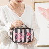 2021 stripe love printing storage bag Pu portable cosmetic bag European and American large capacity washing bag