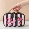 2021 stripe love printing storage bag Pu portable cosmetic bag European and American large capacity washing bag