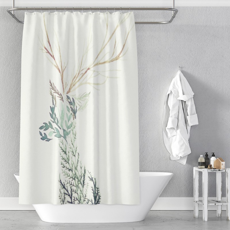 Nordic shower curtain ins digital printing polyester shower curtain waterproof, mildew proof and hole free shower curtain
