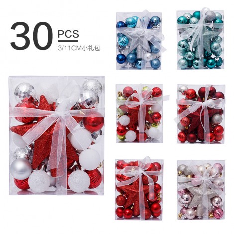 Christmas decorations 3cm set 30 Christmas ball tree top star Gift Box Set Christmas Tree Pendant