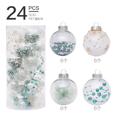 6cm / 24pcs mint green painted mesh pet transparent ball Christmas Ball Set Christmas Tree Pendant