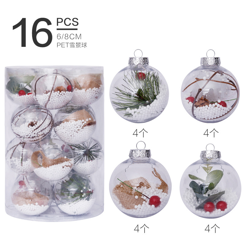 Hot Christmas decorations 6cm8cm / 16pcs transparent ball Christmas Ball Set Christmas Tree Pendant