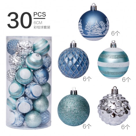 Christmas decorations 6cm / 30pcs blue painted Christmas Ball Set Christmas Tree Pendant