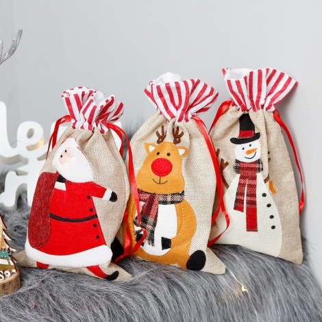 Christmas decorations linen three-dimensional Embroidered Handbag children's gift bag candy bag storage bag