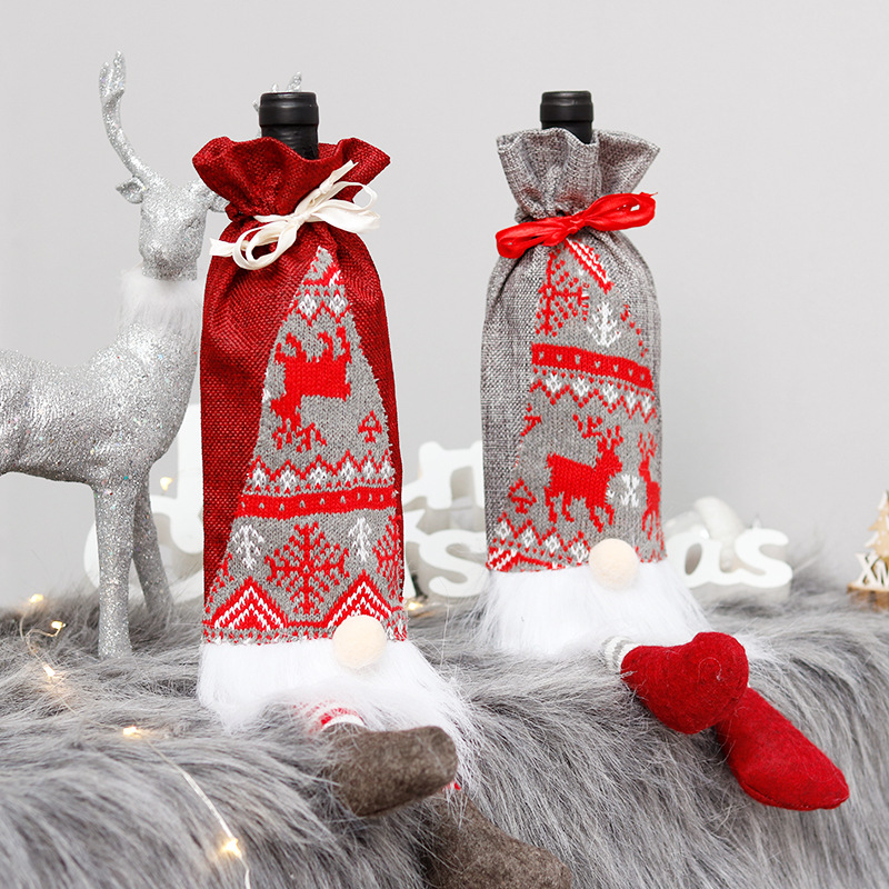 Christmas decorations Rudolph wine bottle set three-dimensional old man wine bottle bag beard red wine bag gift