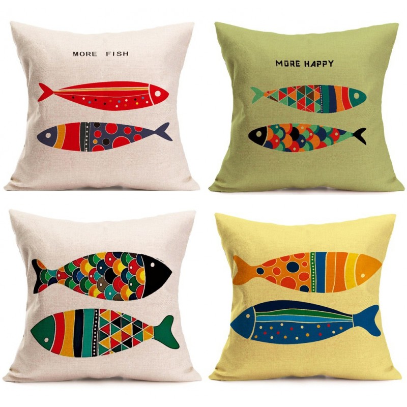 Home pillow case Boho pillow case colorful hand painted fish pillow case