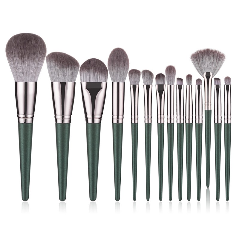 14 green cloud makeup brush sets first saw a series of loose powder brushes, eye shadow brushes, Cangzhou soft hair cosmetic tools.