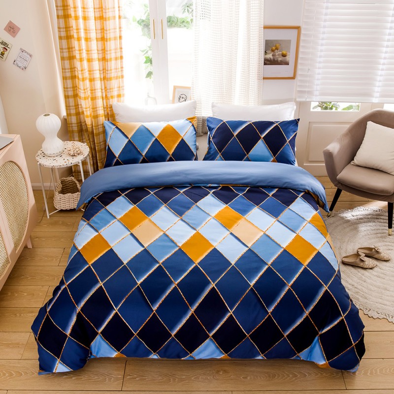 Bedding urban stripe checkered Lingge home textile three piece set