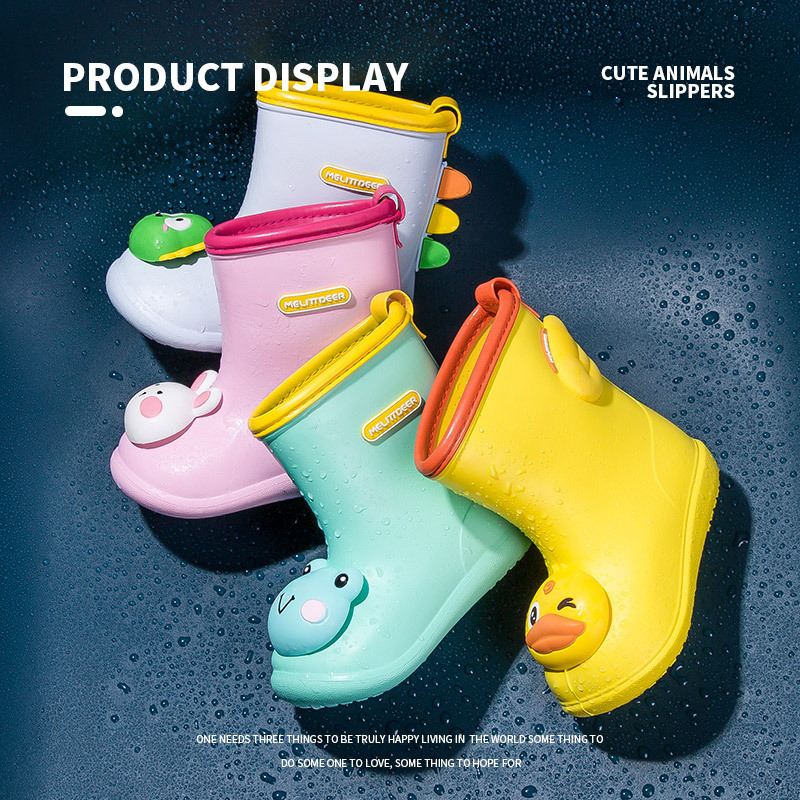 Children rain boots cartoon cute rain boots three-dimensional non-slip children rain boots yellow duck dinosaur baby rain boots