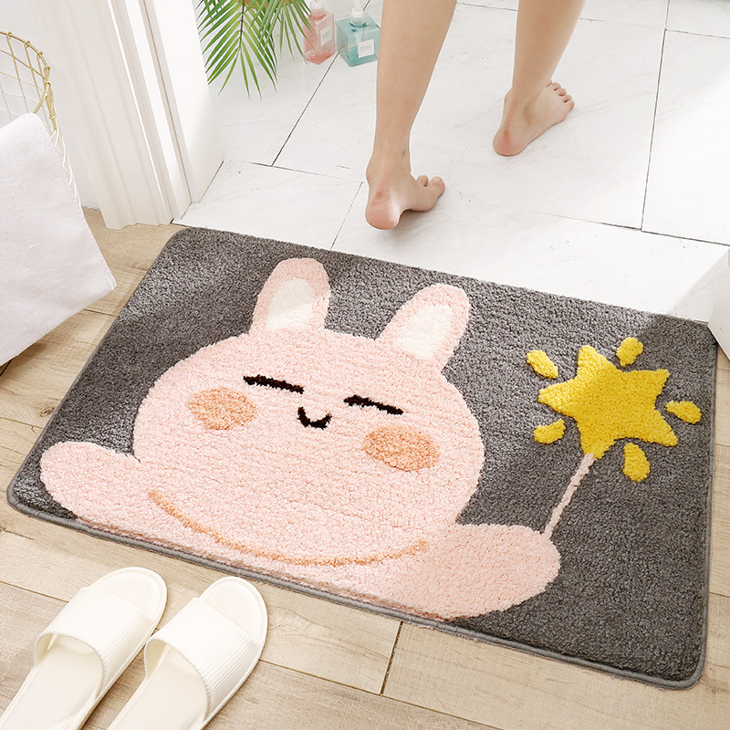 Cartoon bathroom non slip floor mat household flocking water absorption toilet floor mat living room bedroom door mat