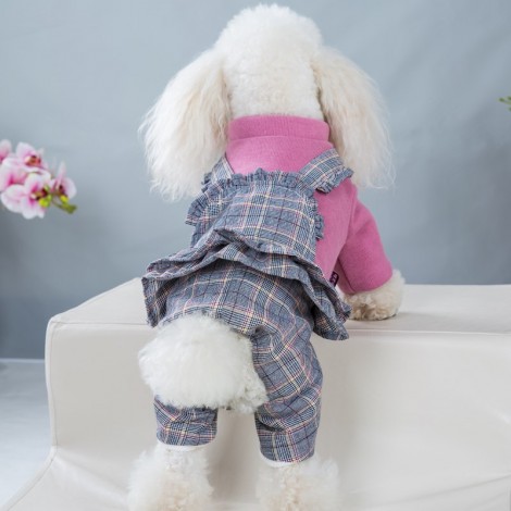 Dog cotton padded clothes with straps Winter Classic Plaid four legged clothes small and medium-sized dog pet clothes in stock