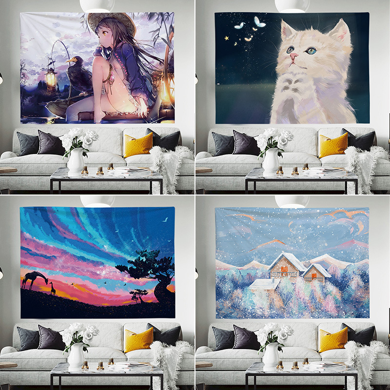 Cartoon background cloth ins tapestry lovely bedroom live photo tapestry can be customized according to the drawing