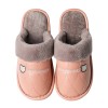 Leather slippers men's winter home indoor cotton slippers women's waterproof winter pu leather month shoes thick-soled anti-skid warm couple