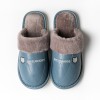 Leather slippers men's winter home indoor cotton slippers women's waterproof winter pu leather month shoes thick-soled anti-skid warm couple