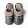 Leather slippers men's winter home indoor cotton slippers women's waterproof winter pu leather month shoes thick-soled anti-skid warm couple