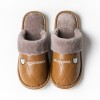 Leather slippers men's winter home indoor cotton slippers women's waterproof winter pu leather month shoes thick-soled anti-skid warm couple