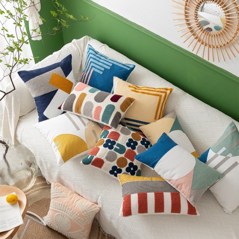 Ins Nordic style home stay pillow case cotton canvas towel embroidered pillow living room bedroom cushion office chair waist pillow