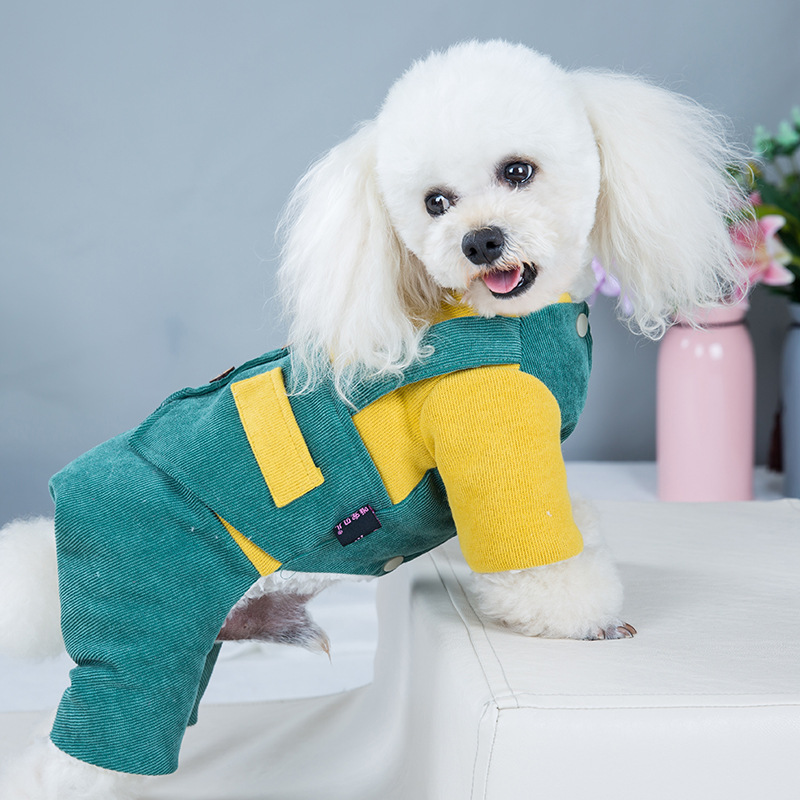 Pet clothing 2020 dog four legged cotton padded clothes small and medium-sized dog corduroy thickened coat autumn and winter clothes