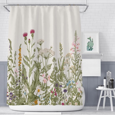 Flower plant shower curtain shower curtain shower curtain Polyester Waterproof Shower Curtain Set with hook