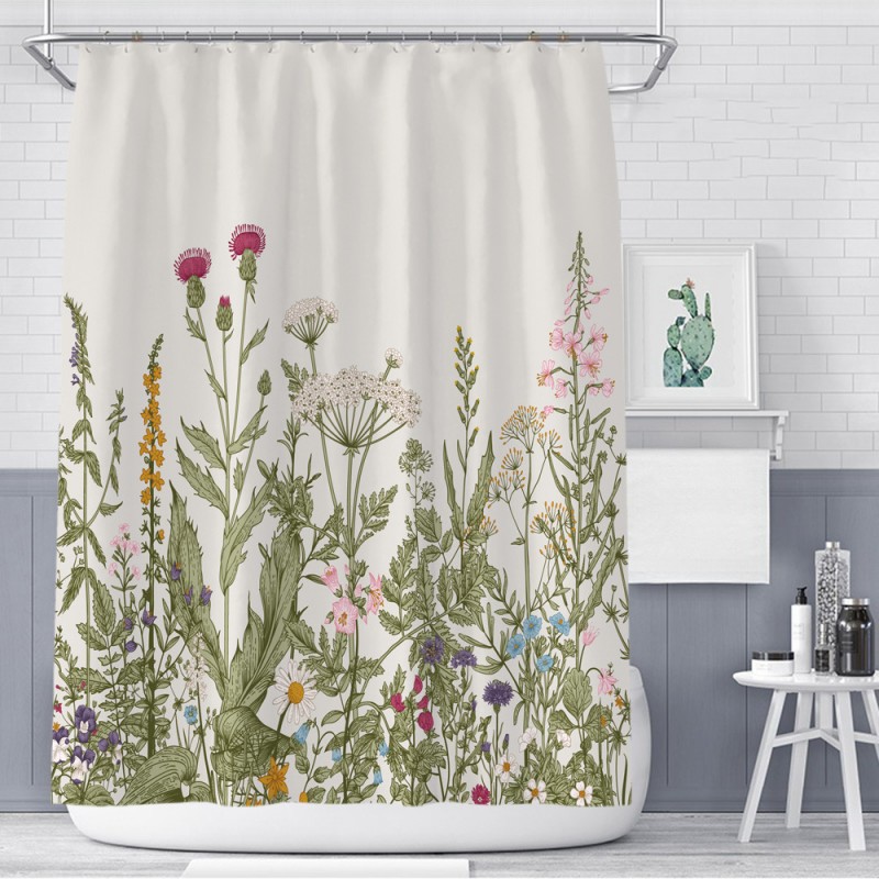 Flower plant shower curtain shower curtain shower curtain Polyester Waterproof Shower Curtain Set with hook
