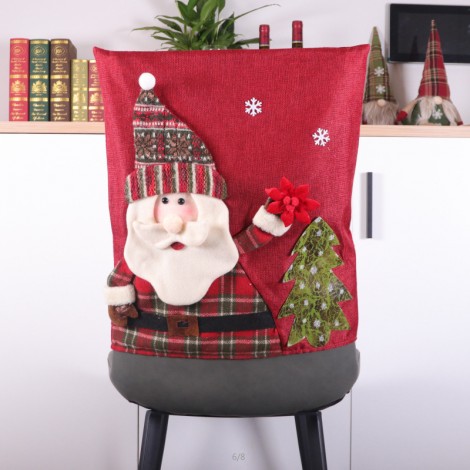 Christmas decoration red lattice Snowman Santa Claus chair back cover creative linen chair back cover