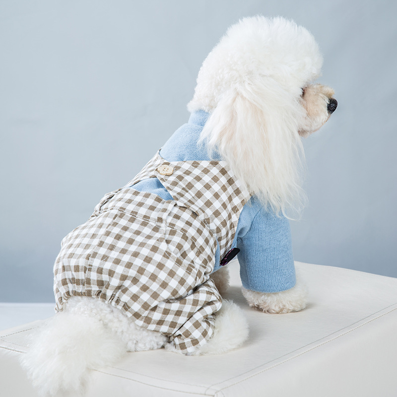 Dog clothes autumn and winter plus cotton thickened small dog four legged cotton clothes lattice couple's pet winter clothes