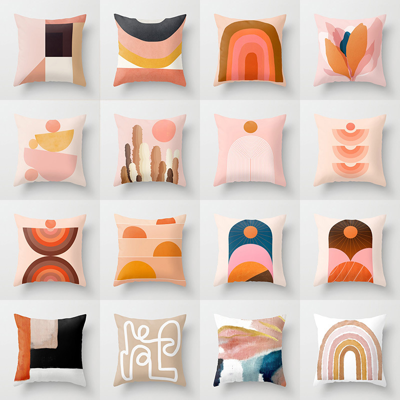Earth color Morandi pillow case abstract oil painting rainbow geometry pillow case