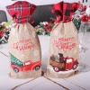Christmas red wine linen decorative products cartoon car portable cloth bag wine bottle cover Christmas wine bottle decoration