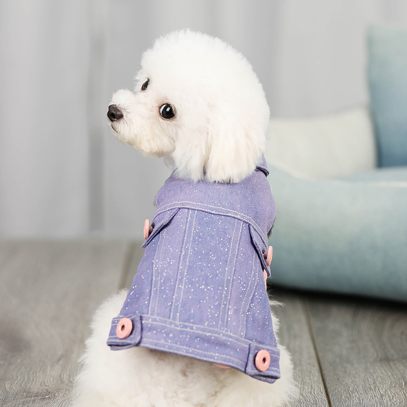 New dog clothes, flashy denim vest, autumn and winter plush punk cat clothes