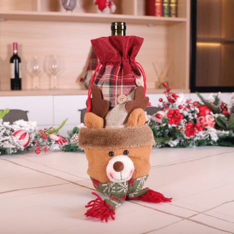 Christmas red wine set linen Santa Claus Snowman elk wine bottle set Christmas wine bottle decoration