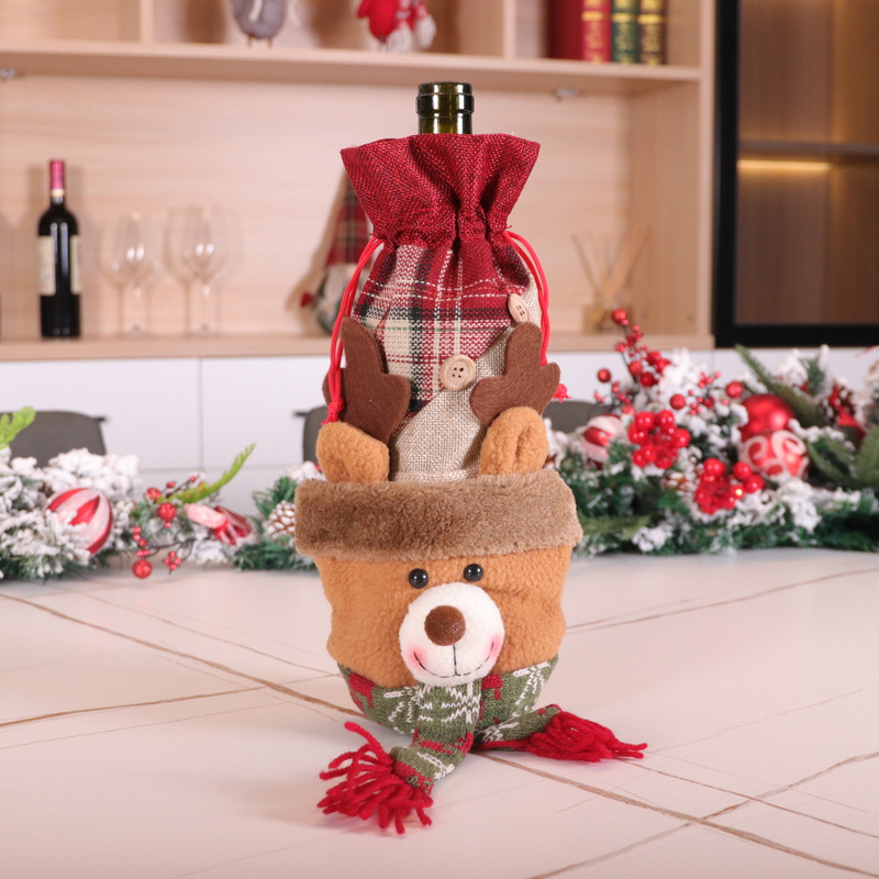 Christmas red wine set linen Santa Claus Snowman elk wine bottle set Christmas wine bottle decoration