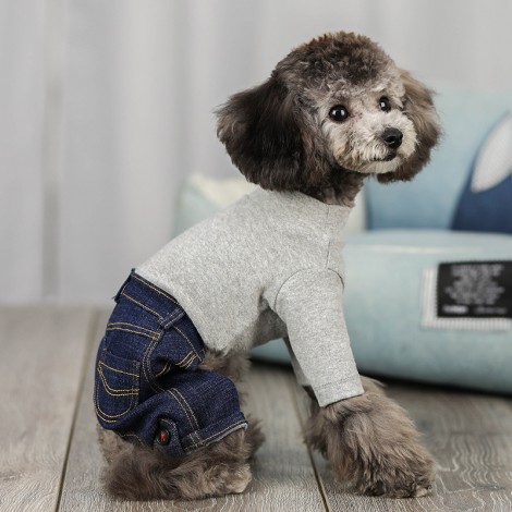 2020 new product dog clothes denim knitted jumpsuit medium and small cat four-legged bottoming shirt VIP autumn and winter clothes	