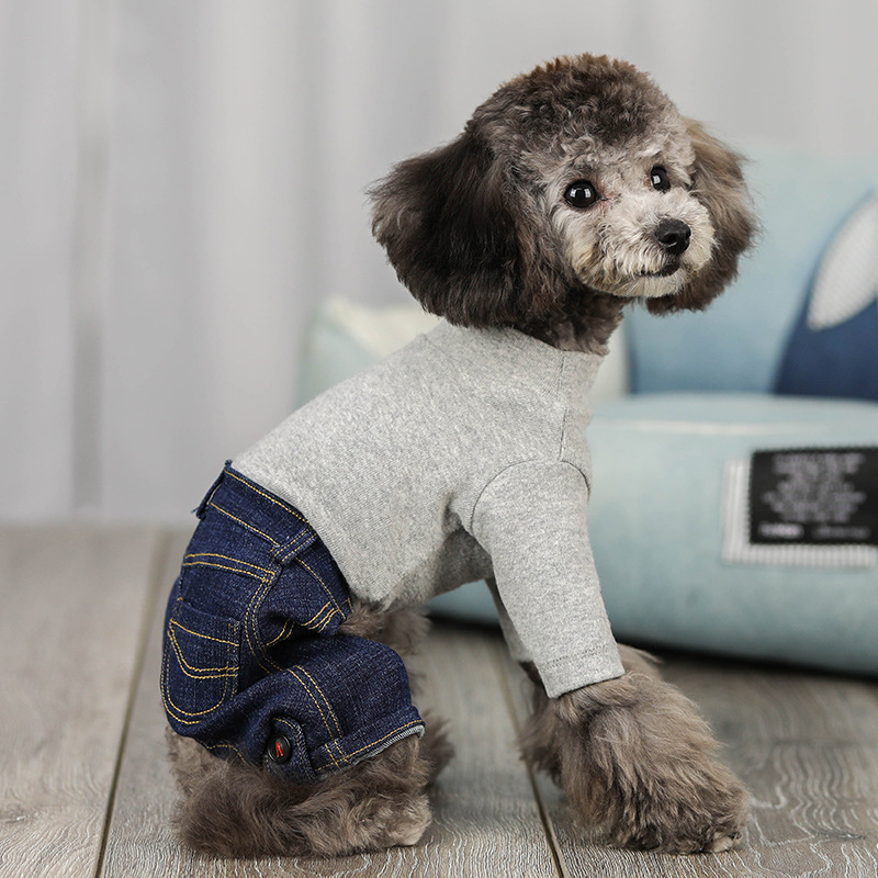 2020 new product dog clothes denim knitted jumpsuit medium and small cat four-legged bottoming shirt VIP autumn and winter clothes	