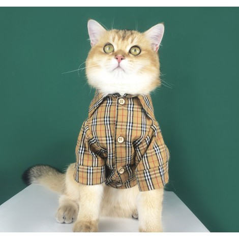 Kitten clothes summer thin fashion English short blue cat anti hair loss Pet Dog Teddy Plaid Shirt