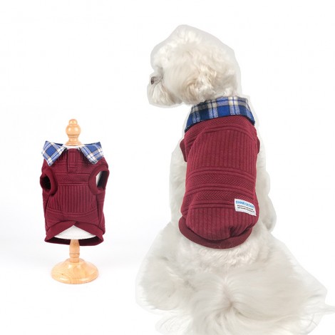2020 new product pet clothes autumn and winter models fake two-piece plaid collar warm corgi bear vest	