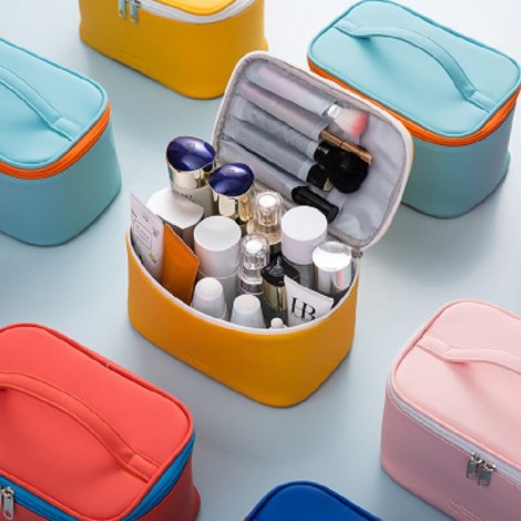 Counter gift leather PU portable zipper cosmetic bag cosmetic box storage hand wash bag customizable